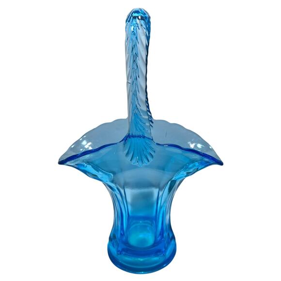Tiffin-Franciscan 310-1-2 Blue Depression Glass Wedding Basket 9" UV Reactive - Picture 1 of 7